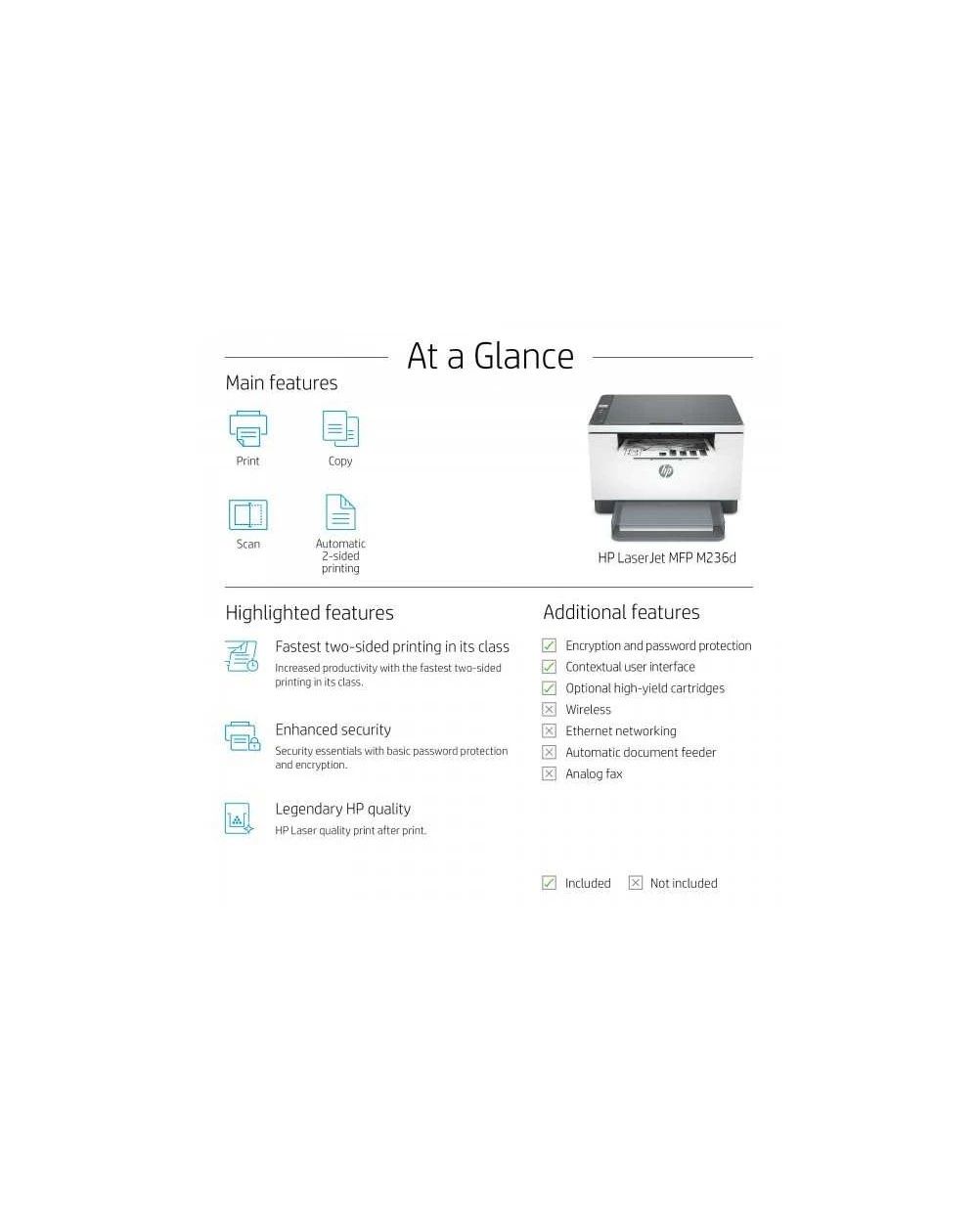 HP LaserJet M236d : imprimante laser monochrome multifonction avec impression recto verso automatique et USB, compacte et rapide, idéale pour la maison et le bureau.